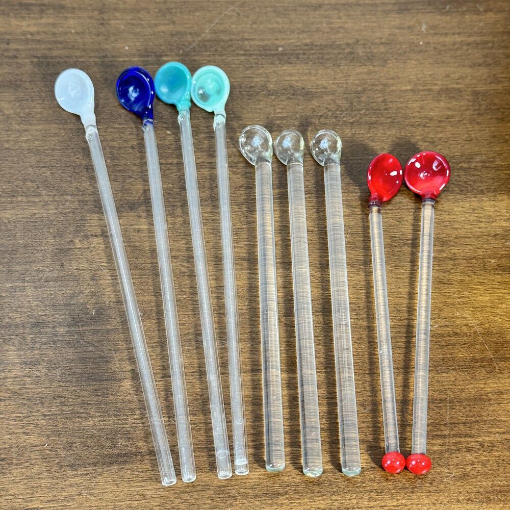 8 Pc Glass Stirrers Swizzle Sticks Cocktail Drink Coffee Tea Stirring Spoons